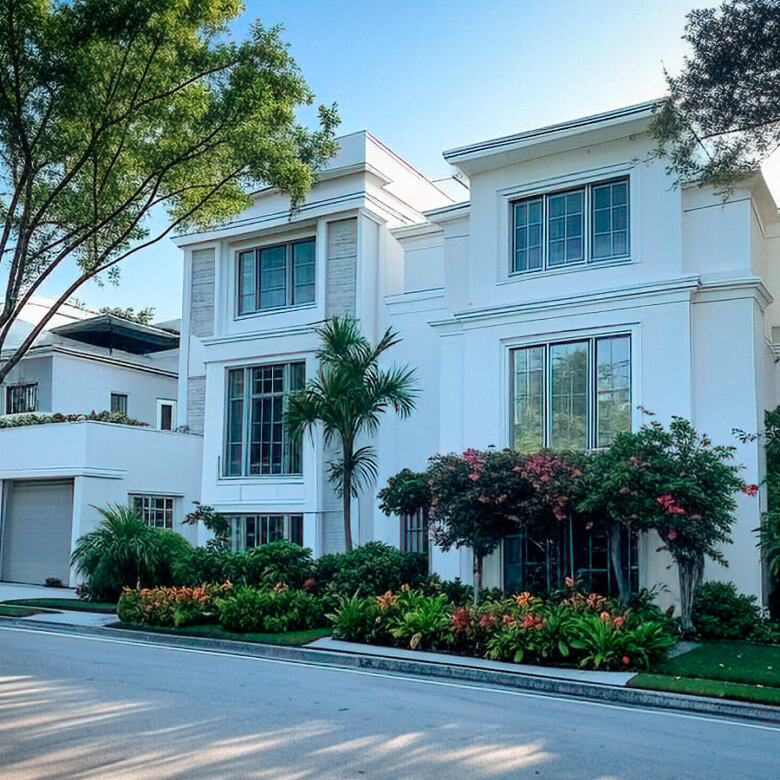 Casas modernas de lujo con palmeras en Miami