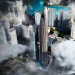 Toma aérea del edificio Mercedes-Benz Places