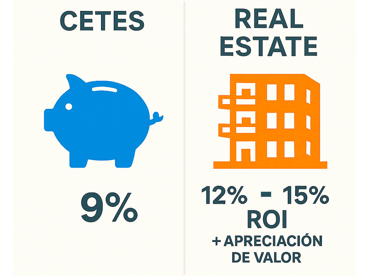 Comparación de retorno de inversión entre CETES y bienes raíces
