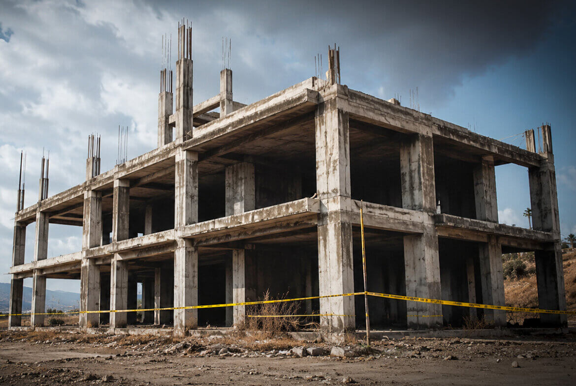 Obra de construcción abandonada e inconclusa, representando los riesgos de la preventa inmobiliaria en México