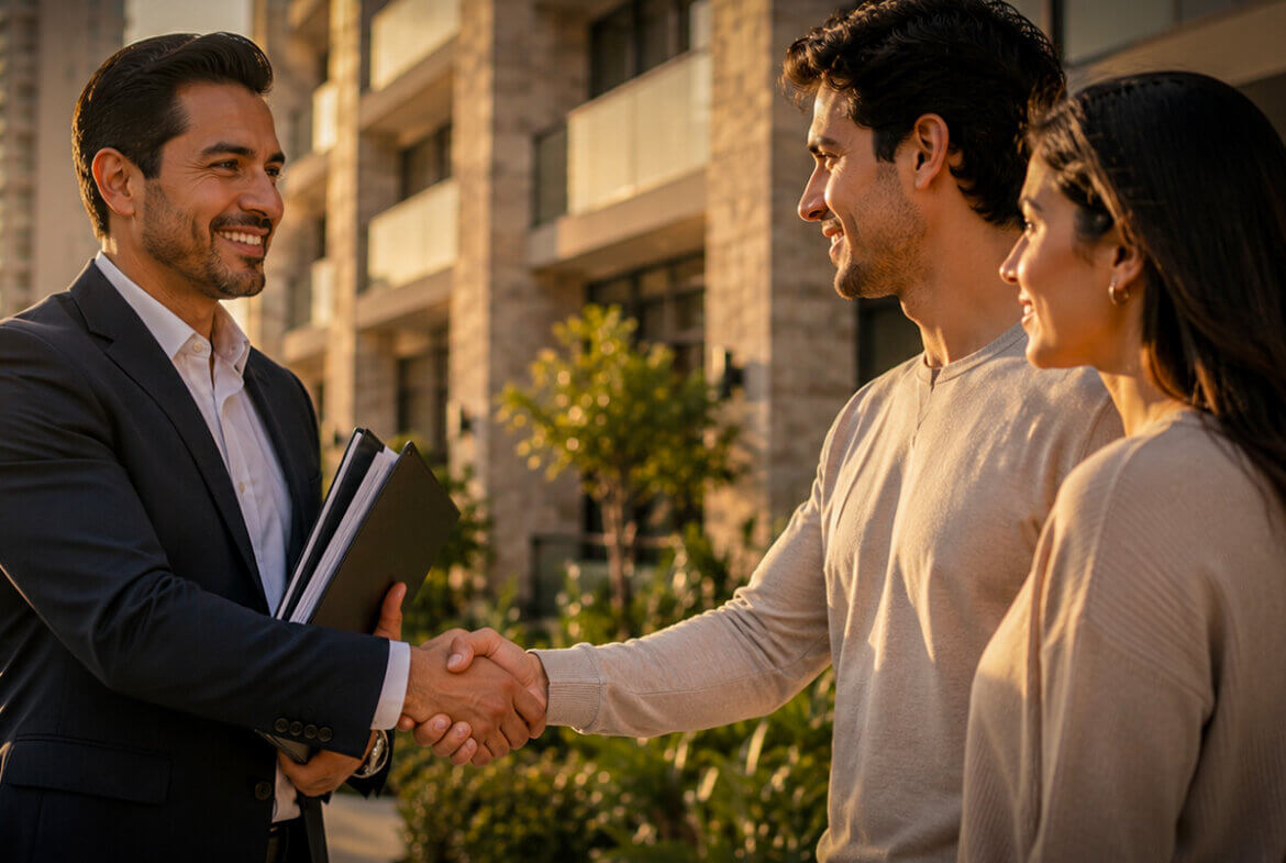 Asesor inmobiliario certificado en PLD cerrando una operación segura con clientes en México